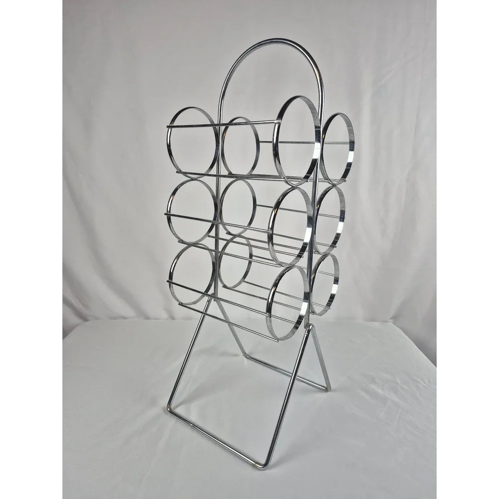 Vintage Chrome Wine Rack 6 Bottle Space Age MCM Freestanding Metal Bar Holder